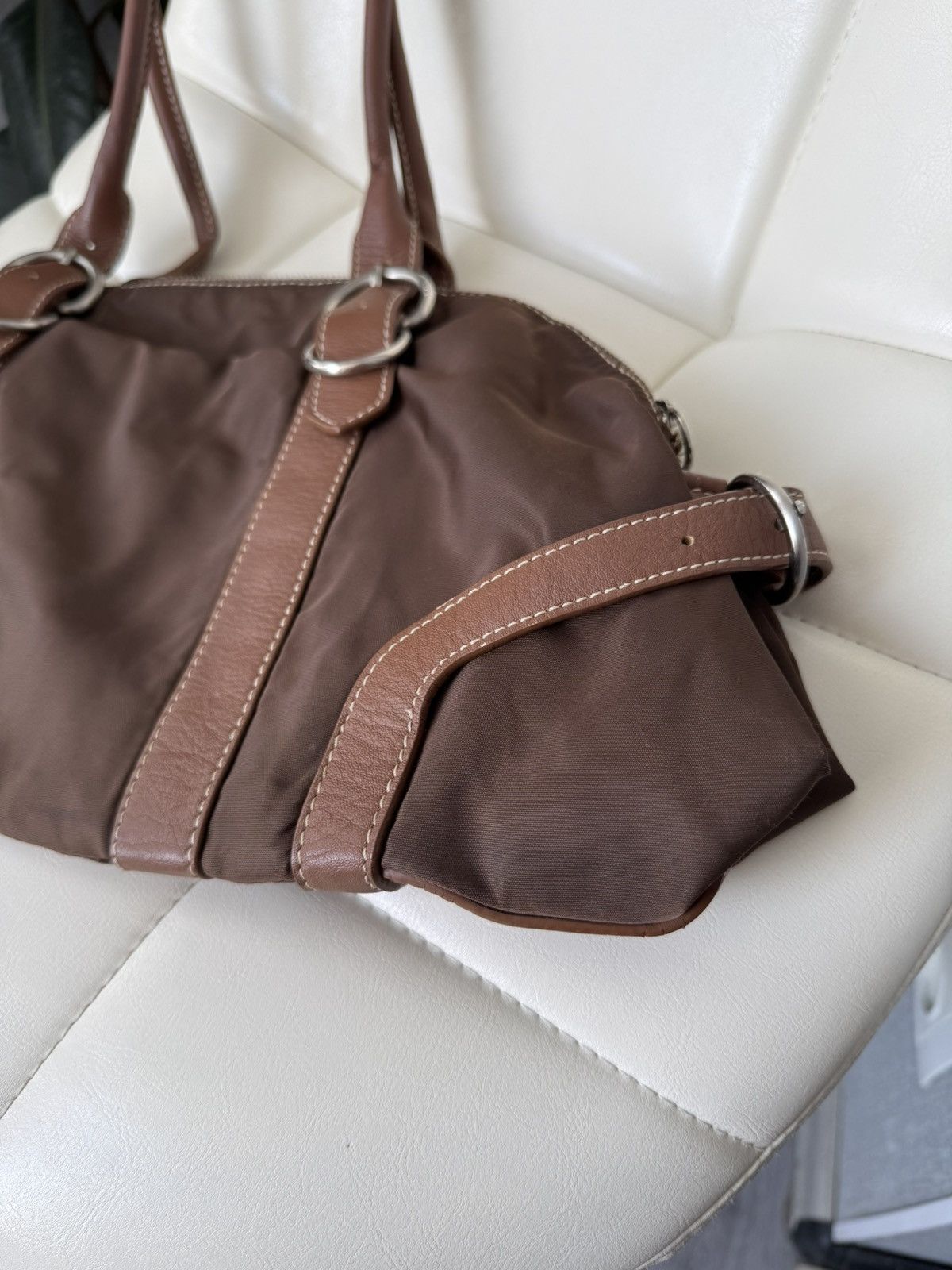 Prada Vintage 00s Prada Triangle Logo Nylon & Leather Brown Bag Size ONE SIZE - 17 Thumbnail