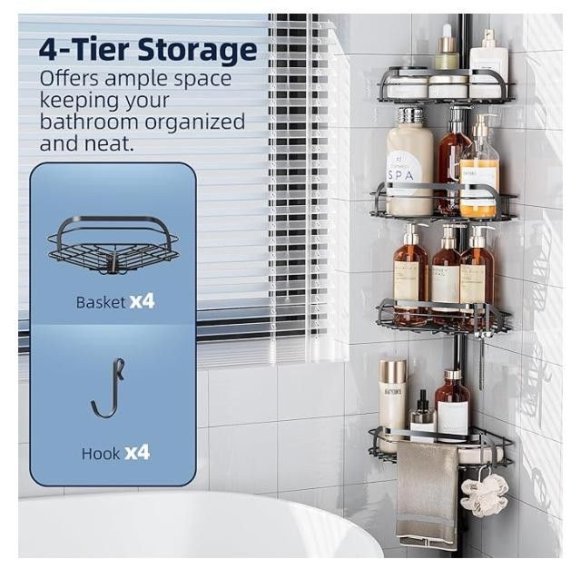 NBDN Nobrandedon Shower Caddy Tension, Fits 29-111 In Adjustable Rustproof Size ONE SIZE - 6 Thumbnail