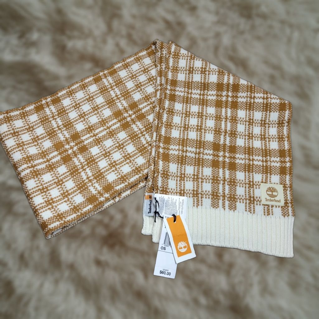Timberland VINTAGE Timberland Scarf Women Beige Brown Buffalo Plaid Knit One Size NWT 10×66 In Size ONE SIZE - 1 Thumbnail