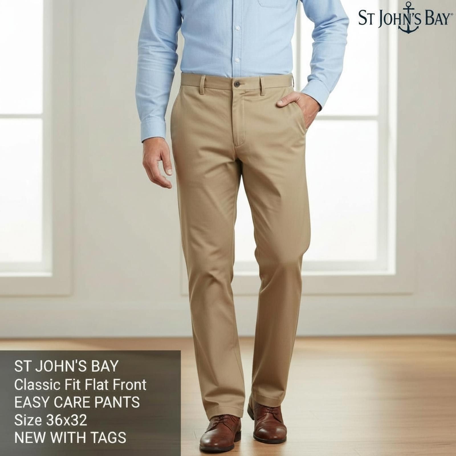 St. Johns Bay St. John's Bay Classic Fit Flat Front Easy Care Khaki Pants Size US 36 / EU 52 - 1 Thumbnail