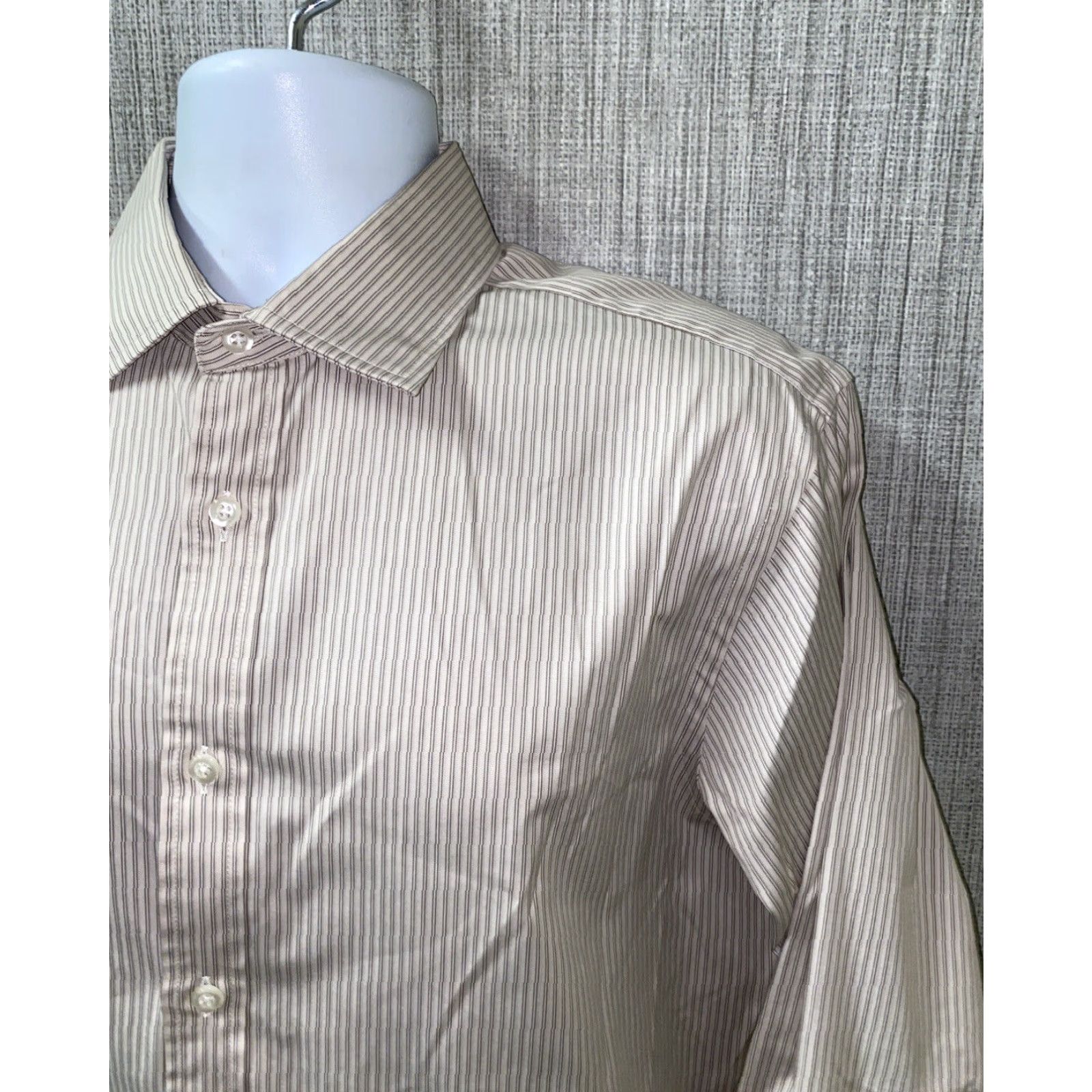 Vintage T.M Lewin Dress Shirt Mens Beige/Gray Striped Long Sleeve Button Front 16 1/2 Size Regular Fully Fitted Womens/N/A Size 42R - 2 Thumbnail