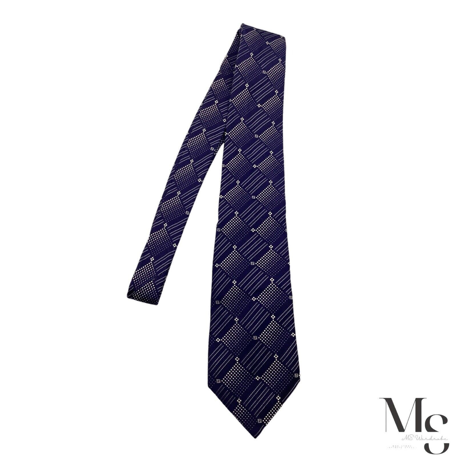 Fendi FENDI Blue Geometric Monogrammed FF Silk Tie Made In Italy W Size ONE SIZE - 6 Thumbnail