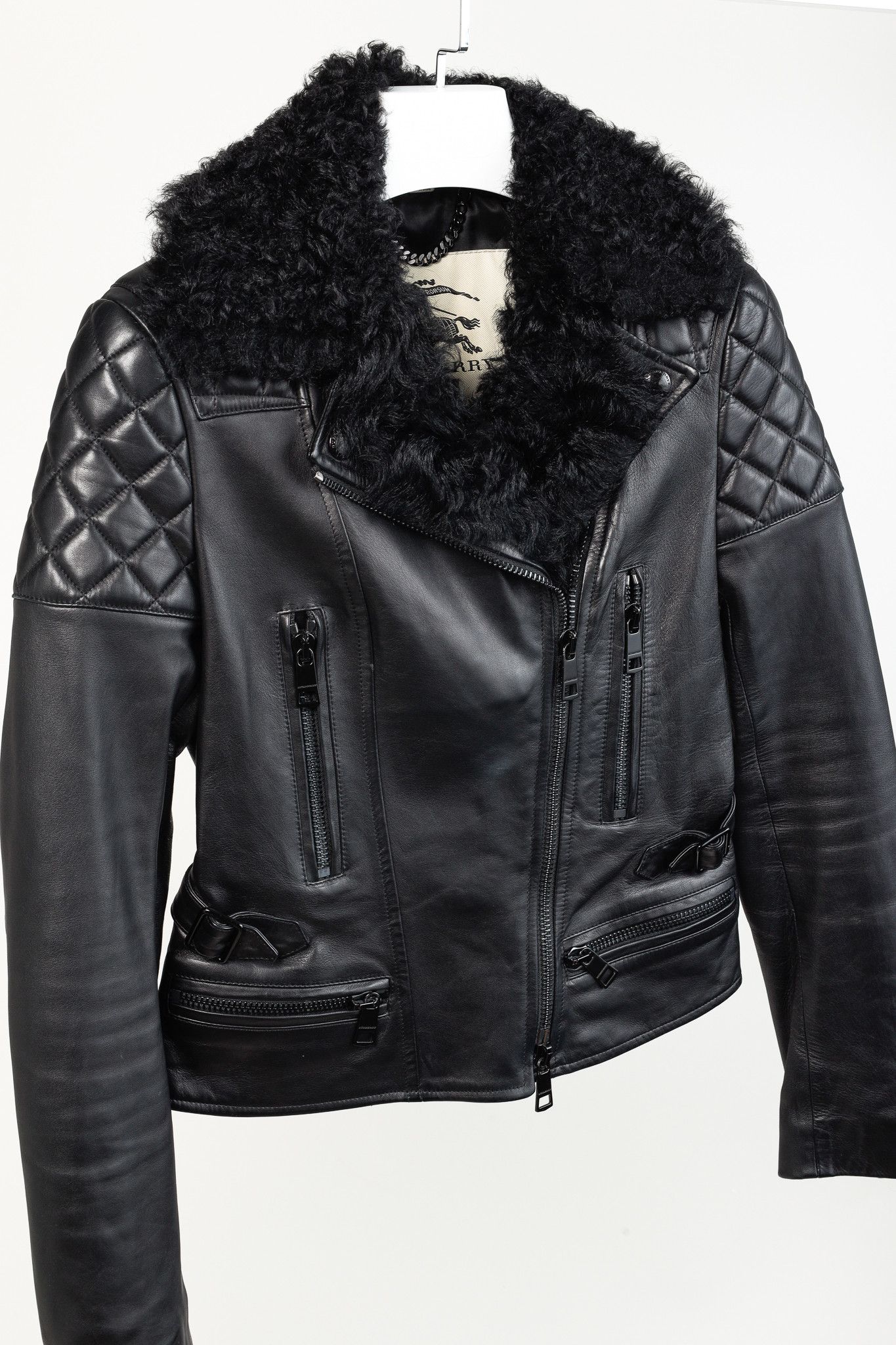 Burberry Burberry Oatshire Shearling Quilted Leather Moto Jacket Size S / US 4 / IT 40 - 3 Thumbnail