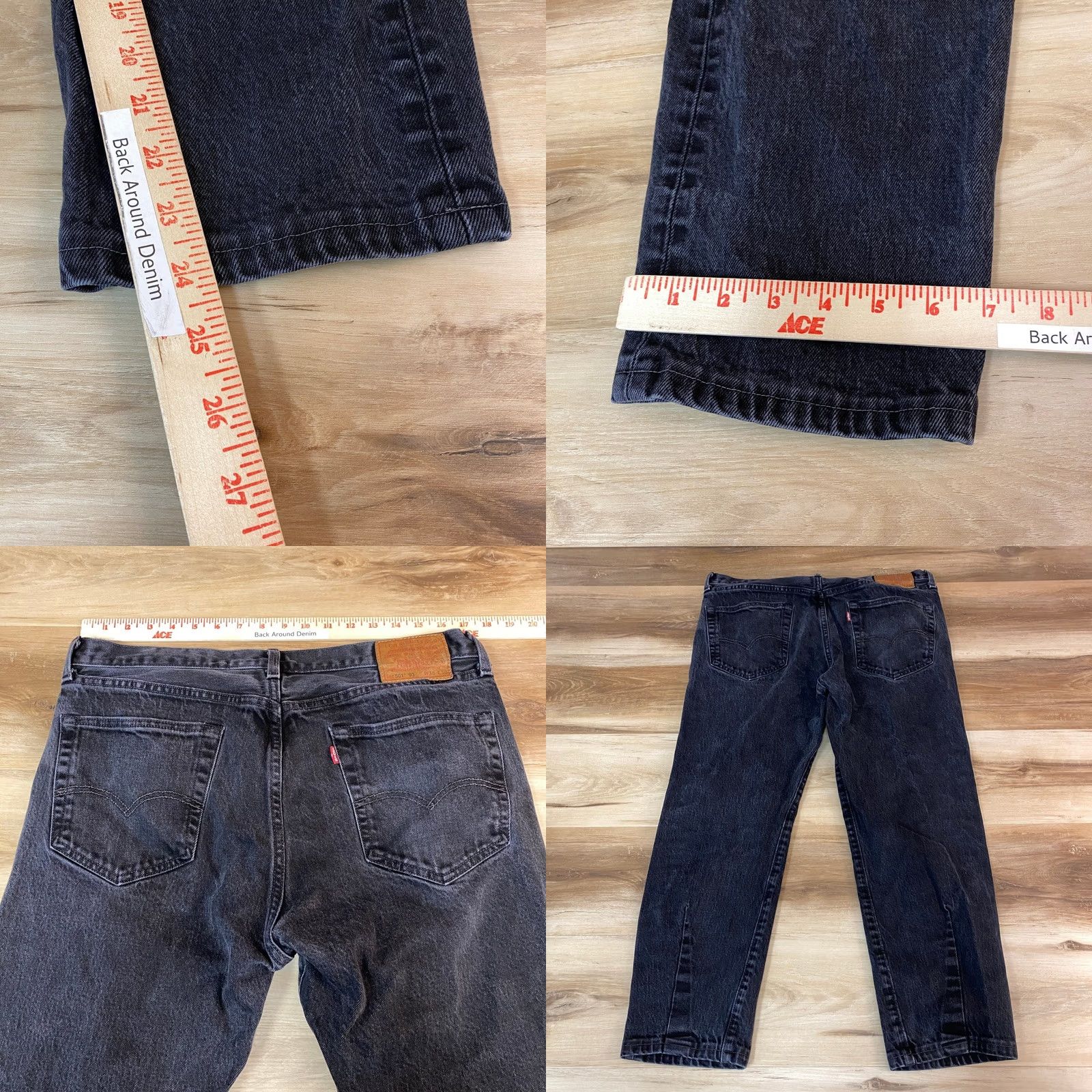 Levi's Levi's 501 Mens 36 x 25 Jeans Button Fly Black Wash Denim Straight Vintage Grunge 501 Levi's Mens Jeans Size US 36 / EU 52 - 8 Thumbnail