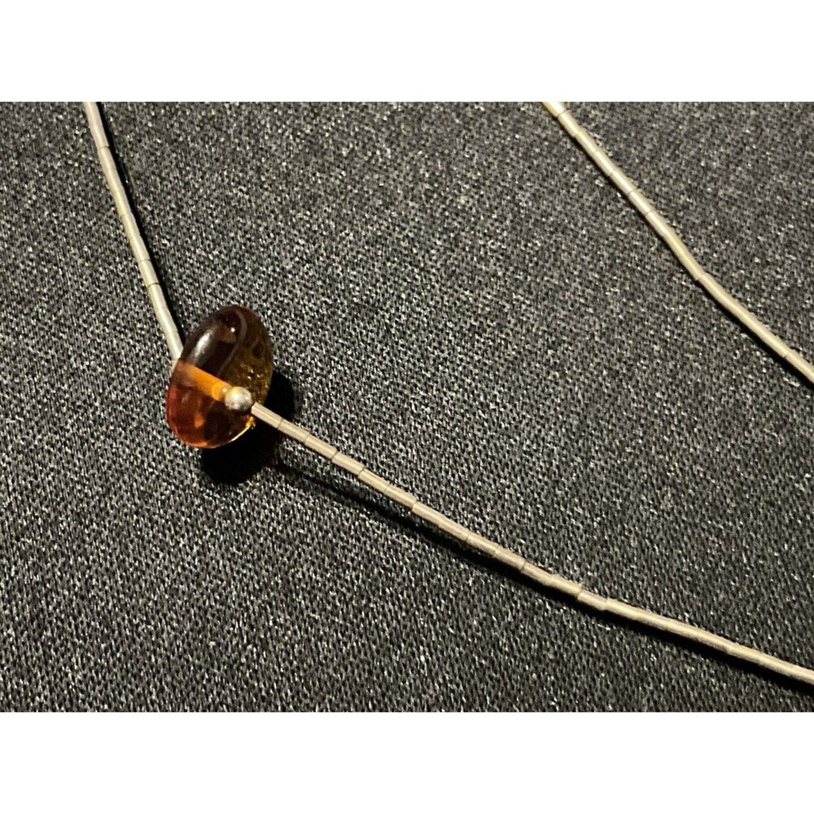 Other 16in 925 Liquid Silver Amber Necklace W/ 2in Drop Size ONE SIZE - 4 Thumbnail