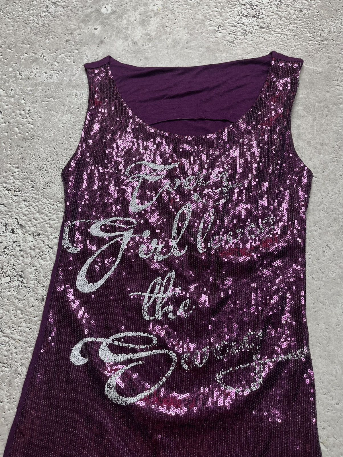 Other Y2K Purple Sequin Tank Top “Every Girl Loves the Swag” Size XS / US 0-2 / IT 36-38 - 4 Thumbnail