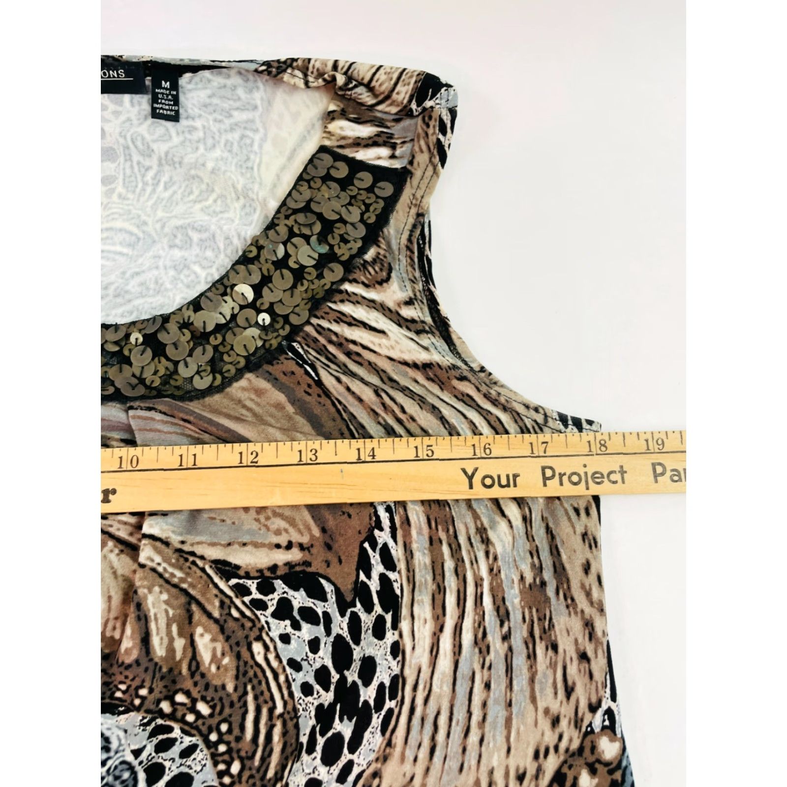 Vintage Notations Sleeveless Top Women's Brown Animal Print Beads Scoopneck M Swing Shirt Casual Size M / US 6-8 / IT 42-44 - 7 Thumbnail