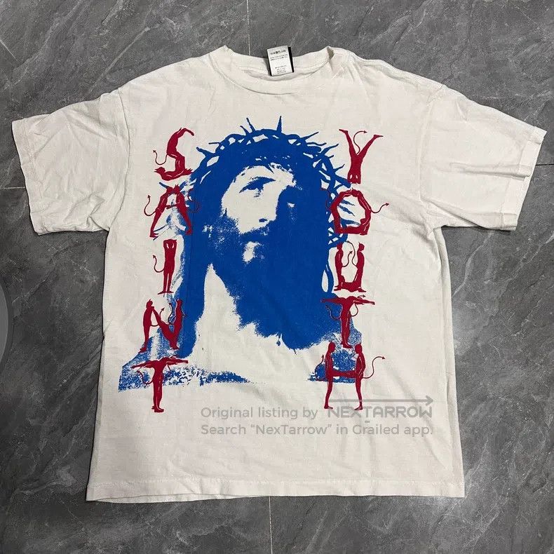 Saint Michael Saint Michael White and blue God pray short sleeves Size US L / EU 52-54 / 3 - 1 Thumbnail