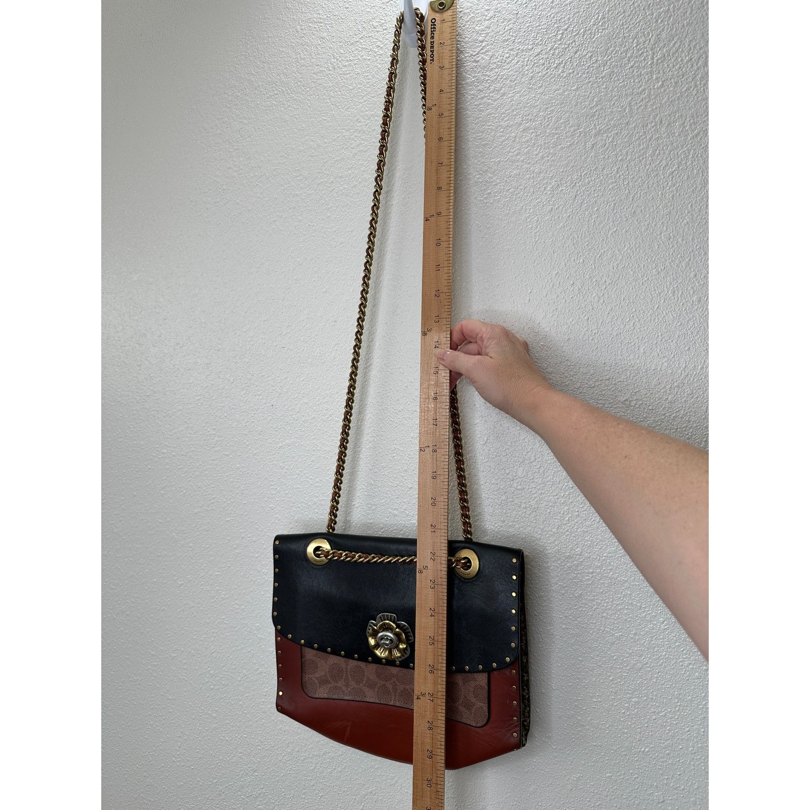 Coach Vintage Coach Tea Rose Parker Bag Rivets Snakeskin Detail Size ONE SIZE - 17 Thumbnail