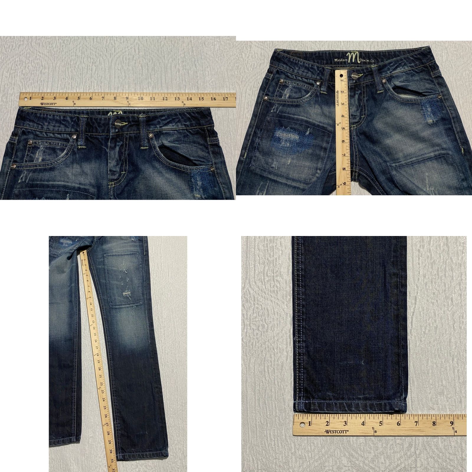 Madison Madison Denim Co Jeans Womens 6 Blue Distressed Patchwork Straight Regular 5-Pocket Denim Cotton Size 28" / US 6 / IT 42 - 8 Thumbnail