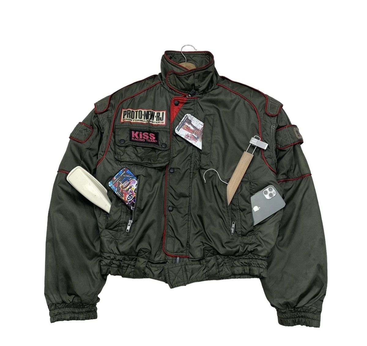 image of Hein Gericke x Kadoya Kiss Racing Bomber Stylist Biker Jacket Isseymiyake Design in Brown (Size Med