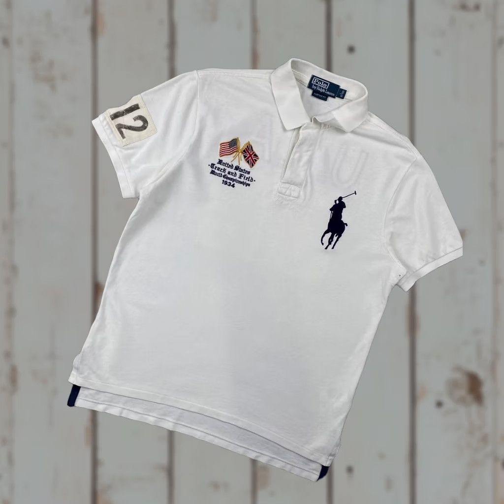 Polo Ralph Lauren VINTAGE Polo Ralph Lauren Shirt L White Big Logo Britain Polo Men Size US L / EU 52-54 / 3 - 1 Thumbnail