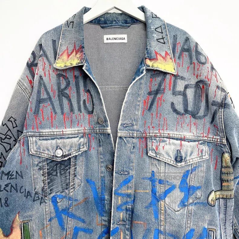 Balenciaga Balenciaga Plaid Graffiti Casual Denim Jacket Loose Fit De Size XXS / US 00 / IT 34 - 3 Thumbnail