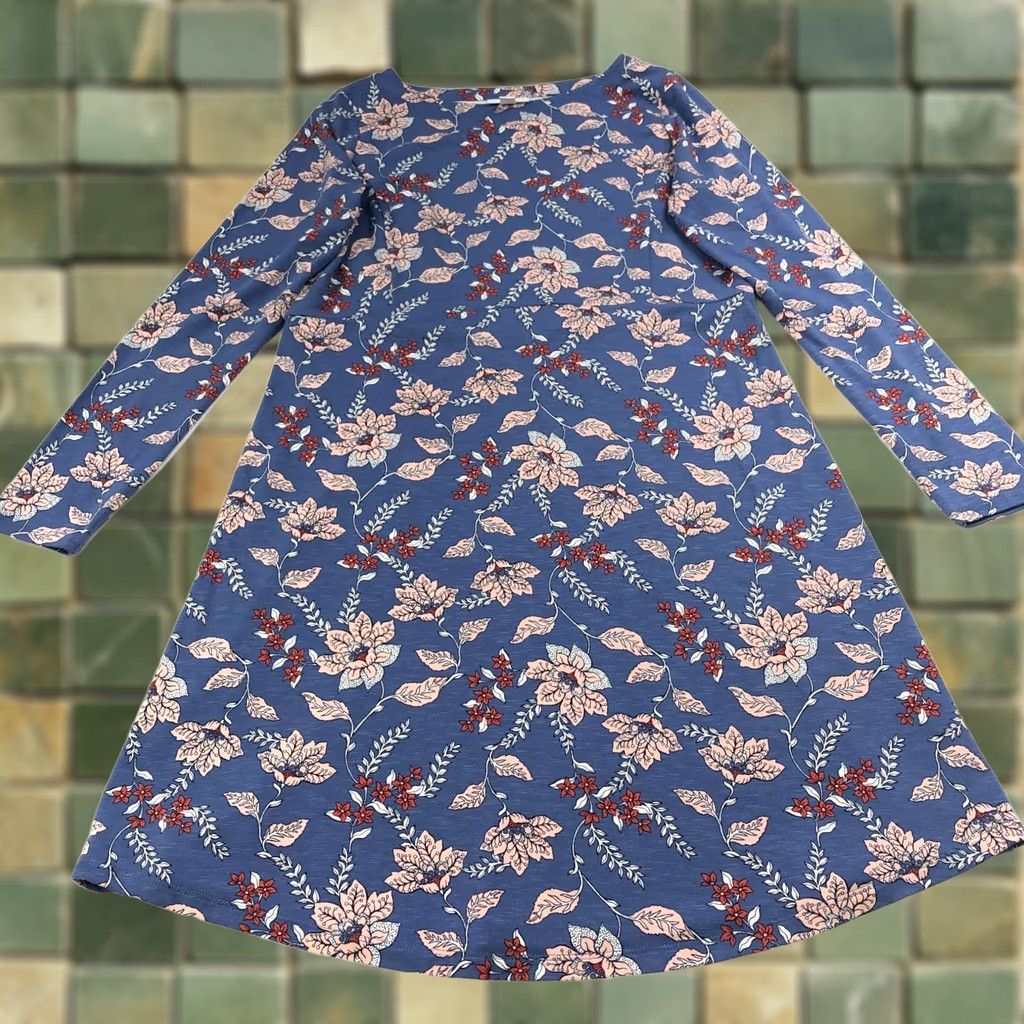 J. Jill J. Jill Shirt Dress A-Line XS Knee Length Blue Leaf Floral All Over Print Women Size XS / US 0-2 / IT 36-38 - 1 Thumbnail