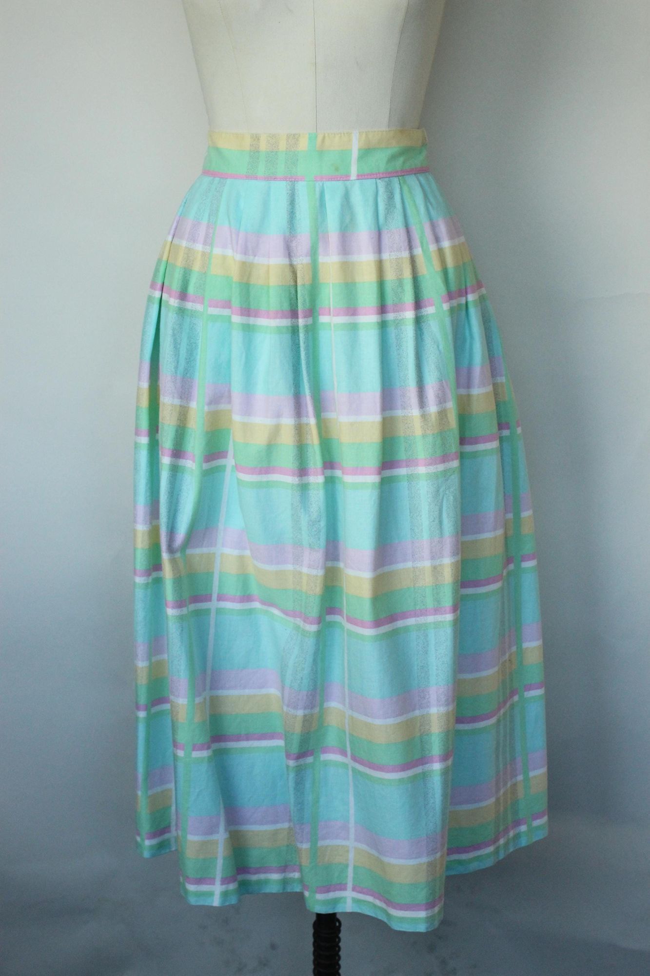 Vintage Vintage 1980s Skirt With Pockets, Pastel Windowpane Check A Size 28" / US 6 / IT 42 - 3 Thumbnail