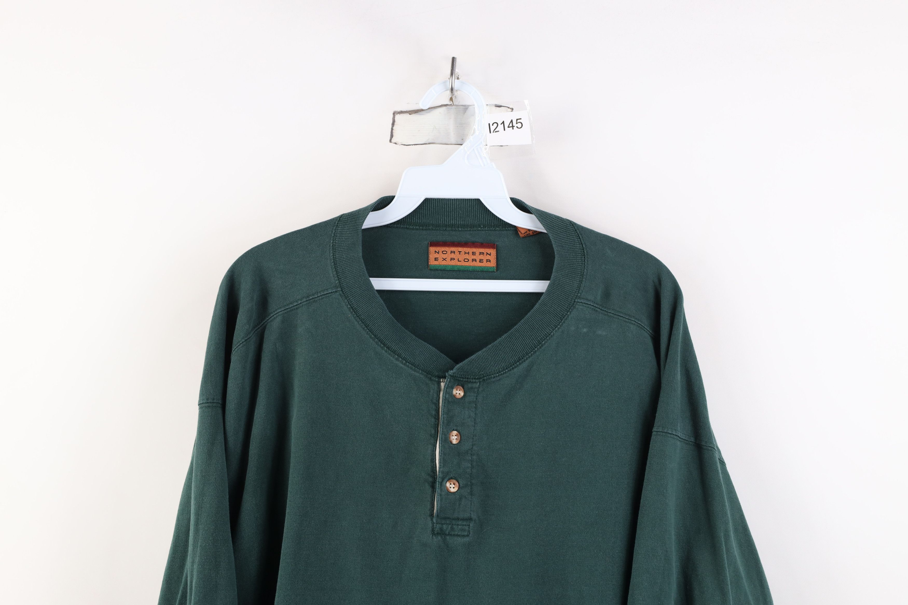 Vintage Vintage 90s Streetwear Long Sleeve Henley T-Shirt Green Size US XL / EU 56 / 4 - 2 Thumbnail