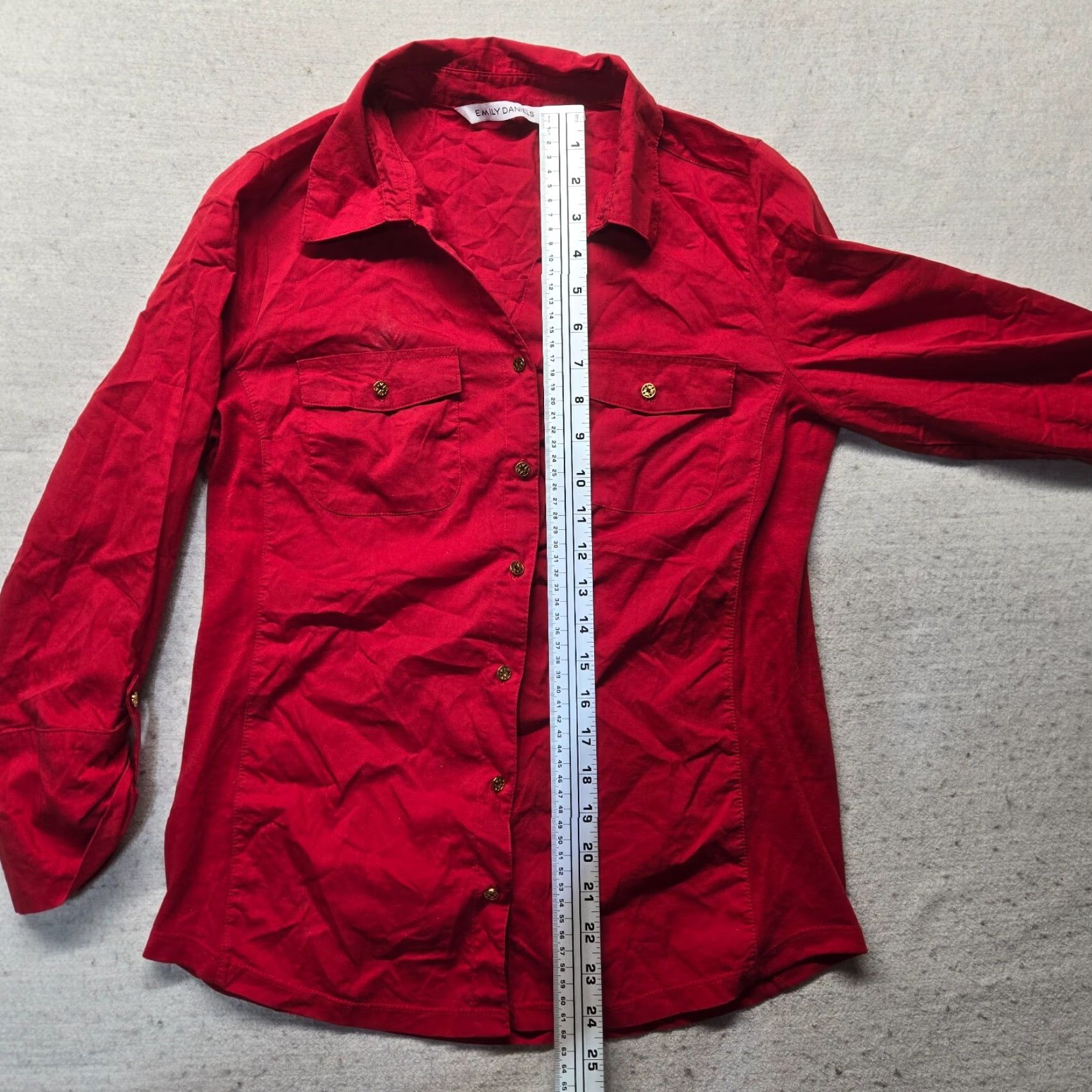 Vintage Emily Daniels Shirt Women S Red Solid Button-Up Collared Henley Long Sleeve Casual Dress Up? Size S / US 4 / IT 40 - 7 Thumbnail