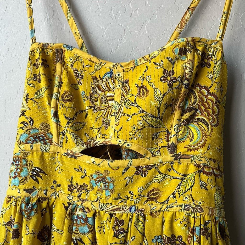 Ulla Johnson Ulla Johnson Dress Silk Floral Josanna Yellow Cut Out Midi G Size M / US 6-8 / IT 42-44 - 5 Thumbnail