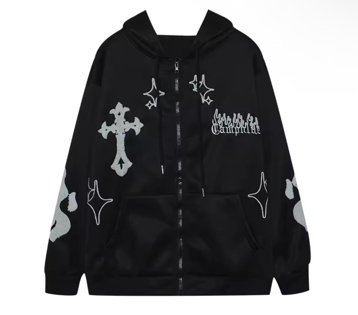 Japanese Brand Gothic Y2K Embroidered Cross Flame Hoodies Punk Size US S / EU 44-46 / 1 - 3 Thumbnail