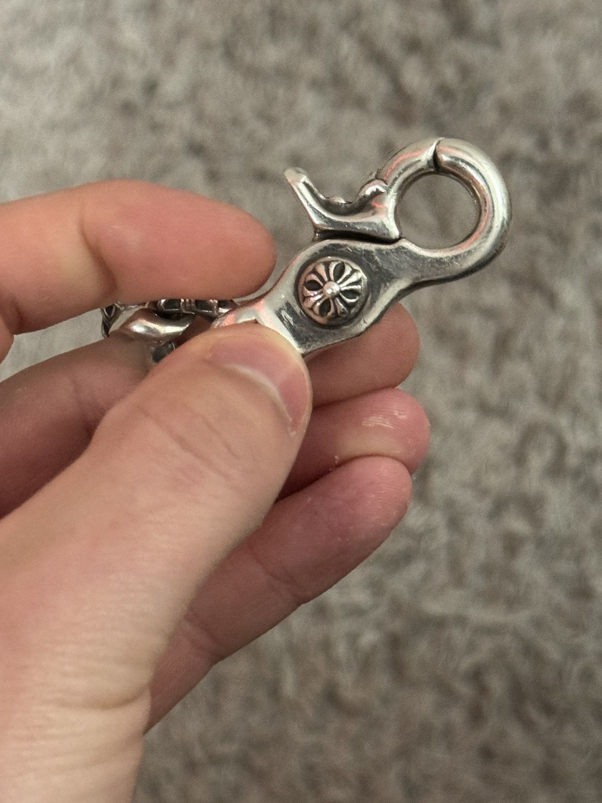 image of Sold Chrome Hearts Fancy Lobster Claw Bracelet in Silver, Men's