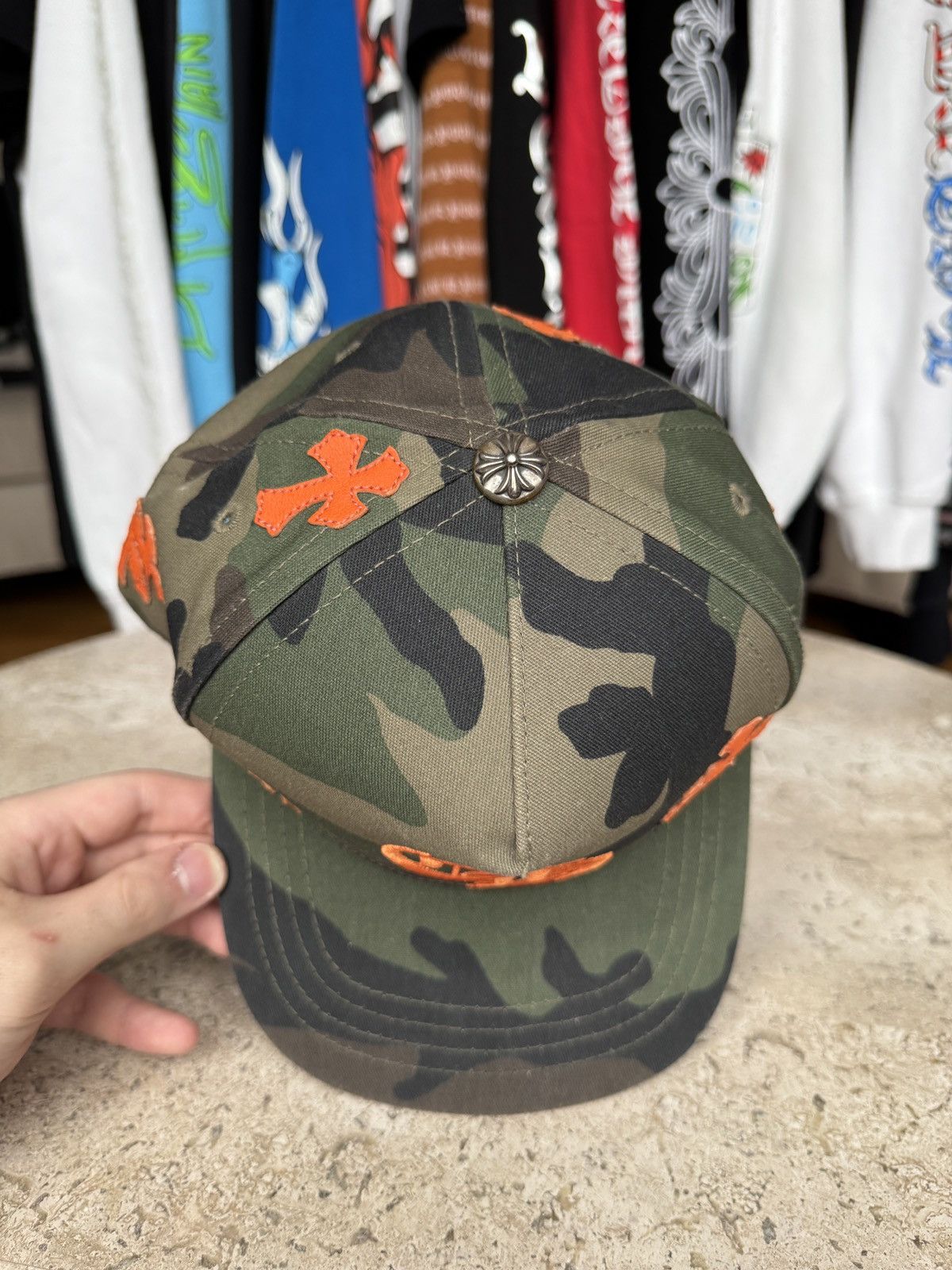 Chrome Hearts Chrome Hearts Camo Orange Leather Cross Patch Hat Size ONE SIZE - 6 Thumbnail