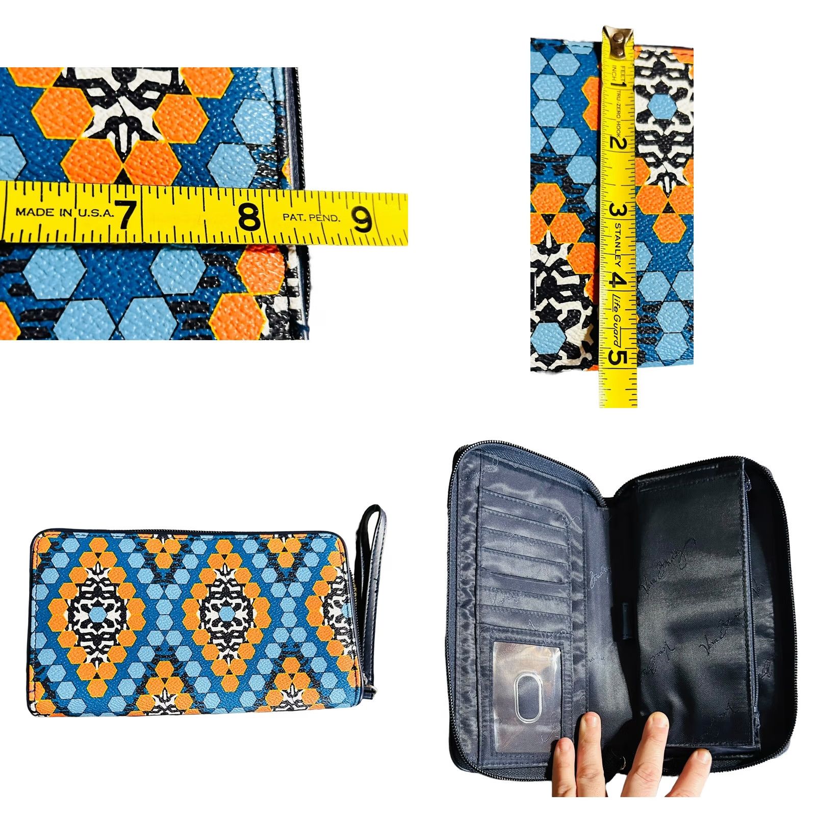 Vintage Vera Bradley Crossbody Wallet Wristlet Purse Beads Marakeesh Blue Orange Paisley Womens Handbag Medium 15in Strap Size ONE SIZE - 11 Thumbnail
