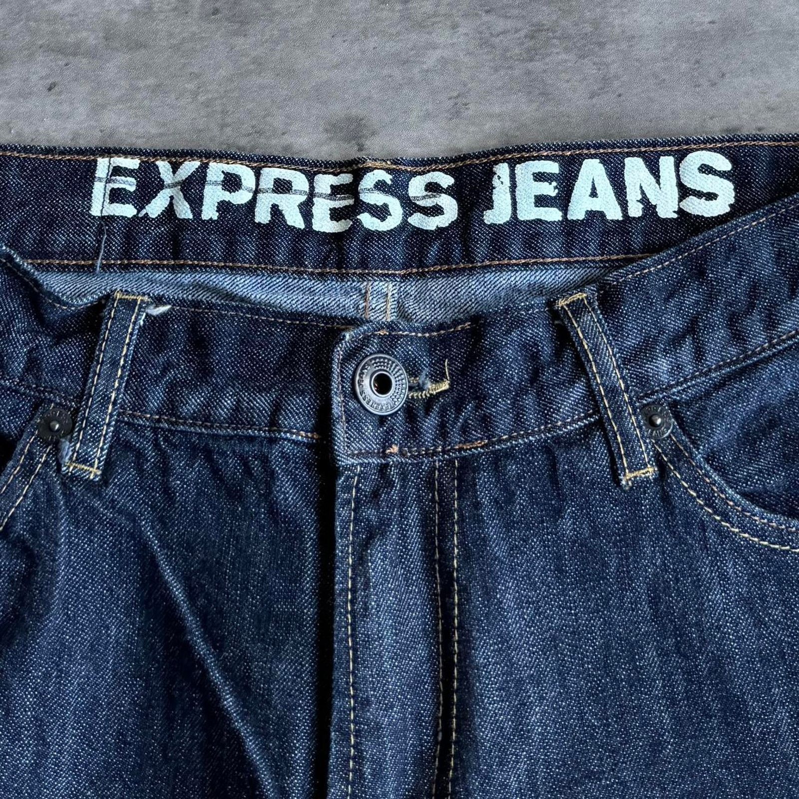 Express × JNCO × Japanese Brand Vintage Y2K Express Dark Wash Embroidered Baggy Denim Jeans Size US 34 / EU 50 - 4 Thumbnail