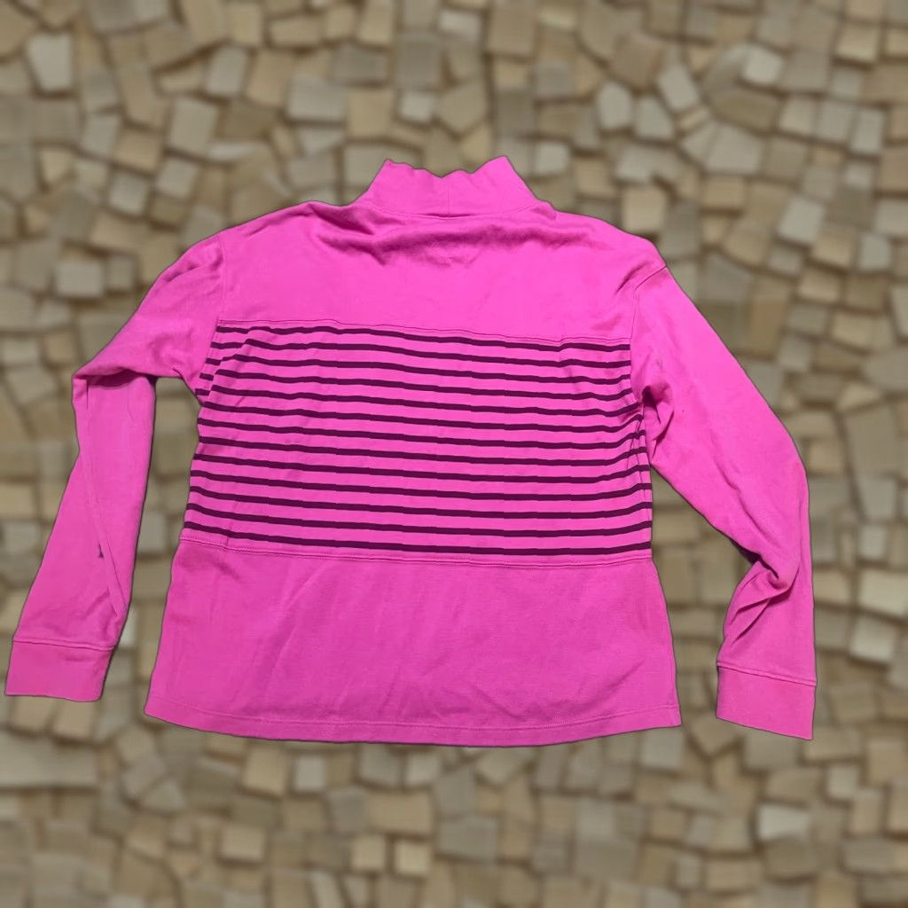 Croft & Barrow Croft & Barrow Shirt Womens Size Small Turtleneck Long Sleeve Pink Brown Striped Casual Modern Fall Spring Summer Size S / US 4 / IT 40 - 1 Thumbnail