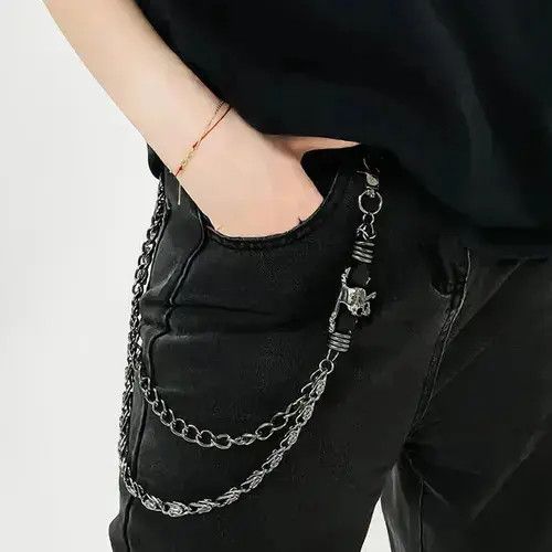 Jewelry x Skulls Dark Skull Double Layers Pants Chain in Silver, Men's
