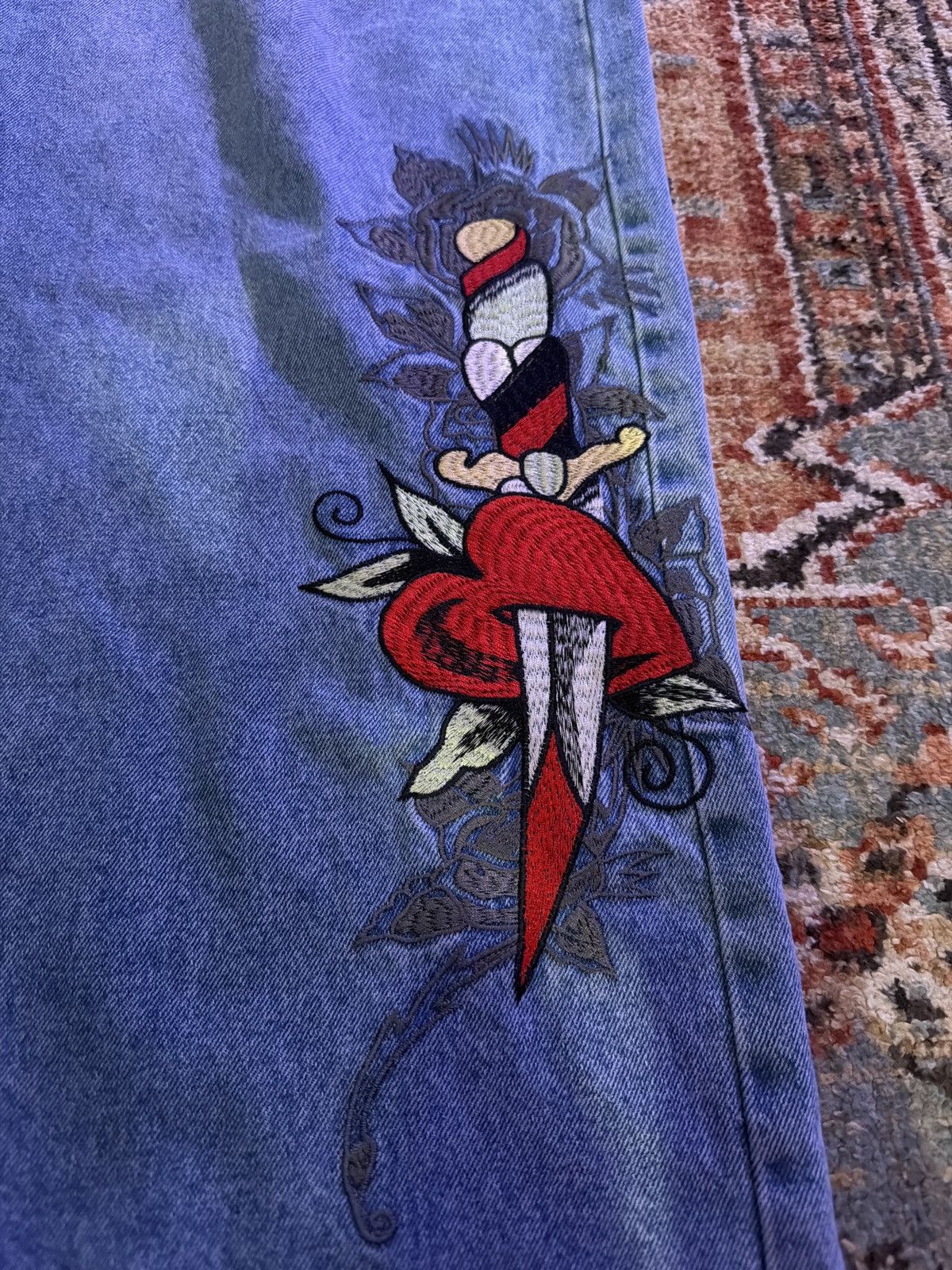 Ed Hardy Ed Hardy Wide Leg Washed Dagger Heart Jeans Size US 36 / EU 52 - 2 Thumbnail