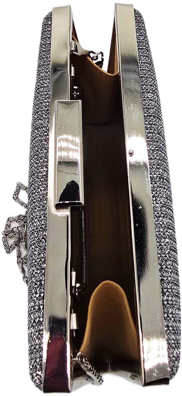 The Unbranded Brand Elegant Silver Evening Clutch Bag with Chain Strap Size ONE SIZE - 7 Thumbnail