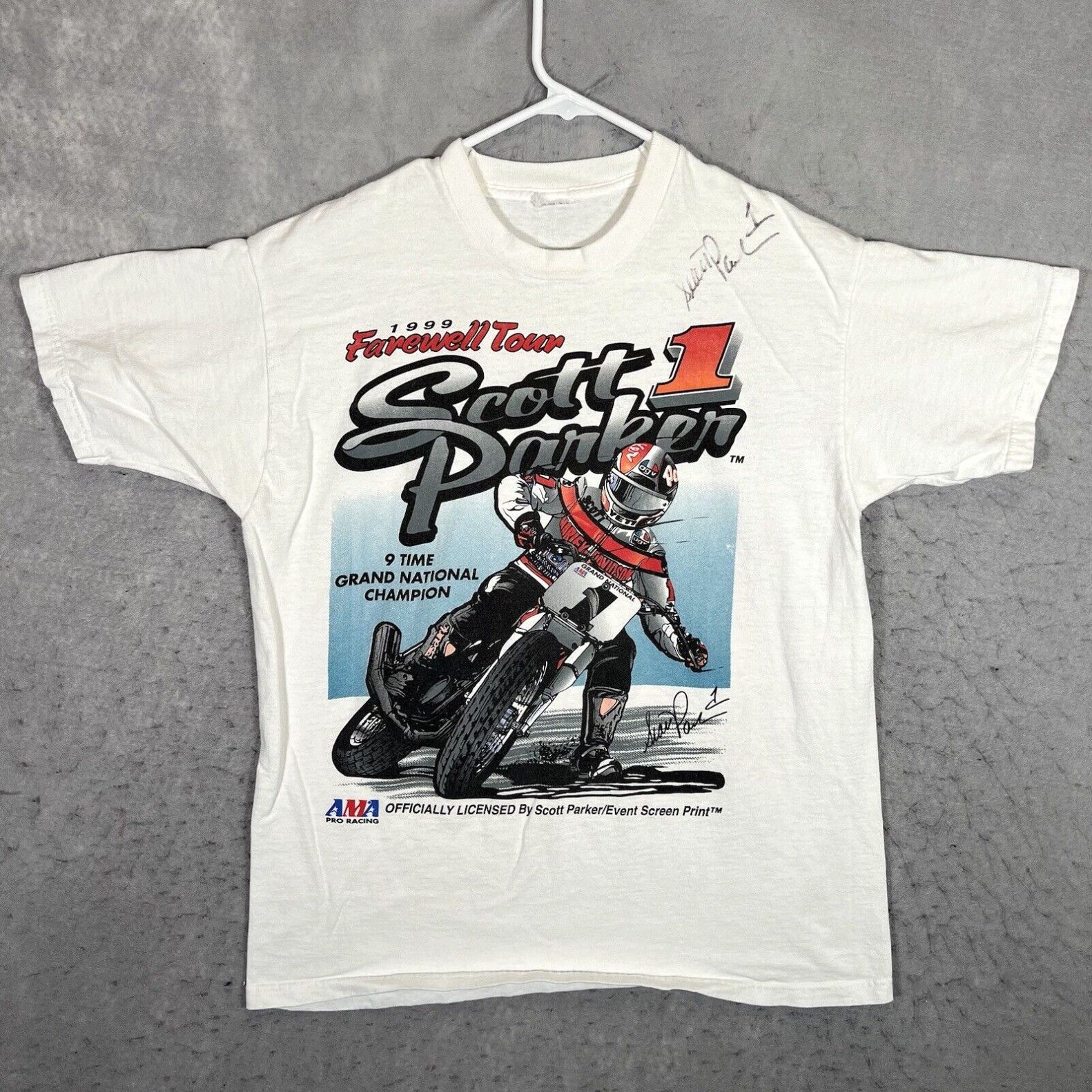 image of Hanes A1 VTG 1999 Ama Scott Parker Motorcycle T Shirt Adult Medium White Signed Mens