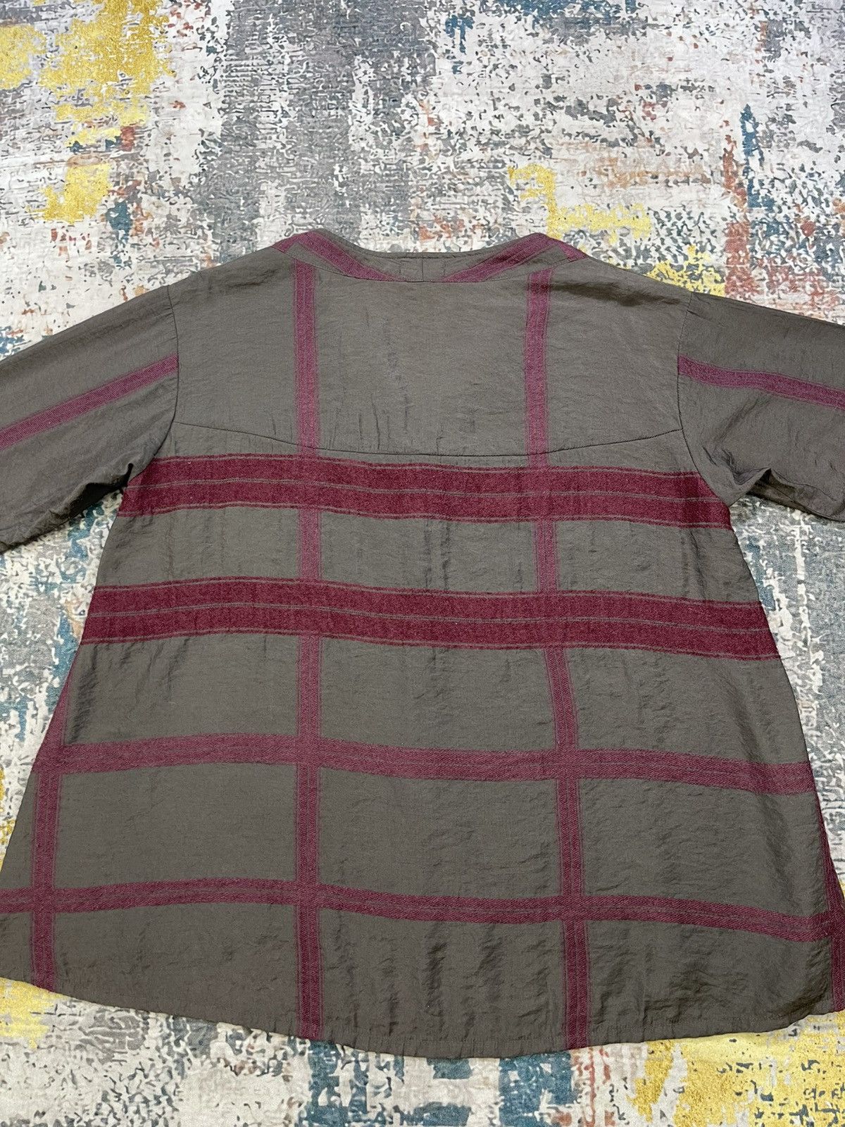 Issey Miyake Issey Miyake Plantation 3 Quarter Sleeve Maroon Check Top Size US M / EU 48-50 / 2 - 2 Thumbnail