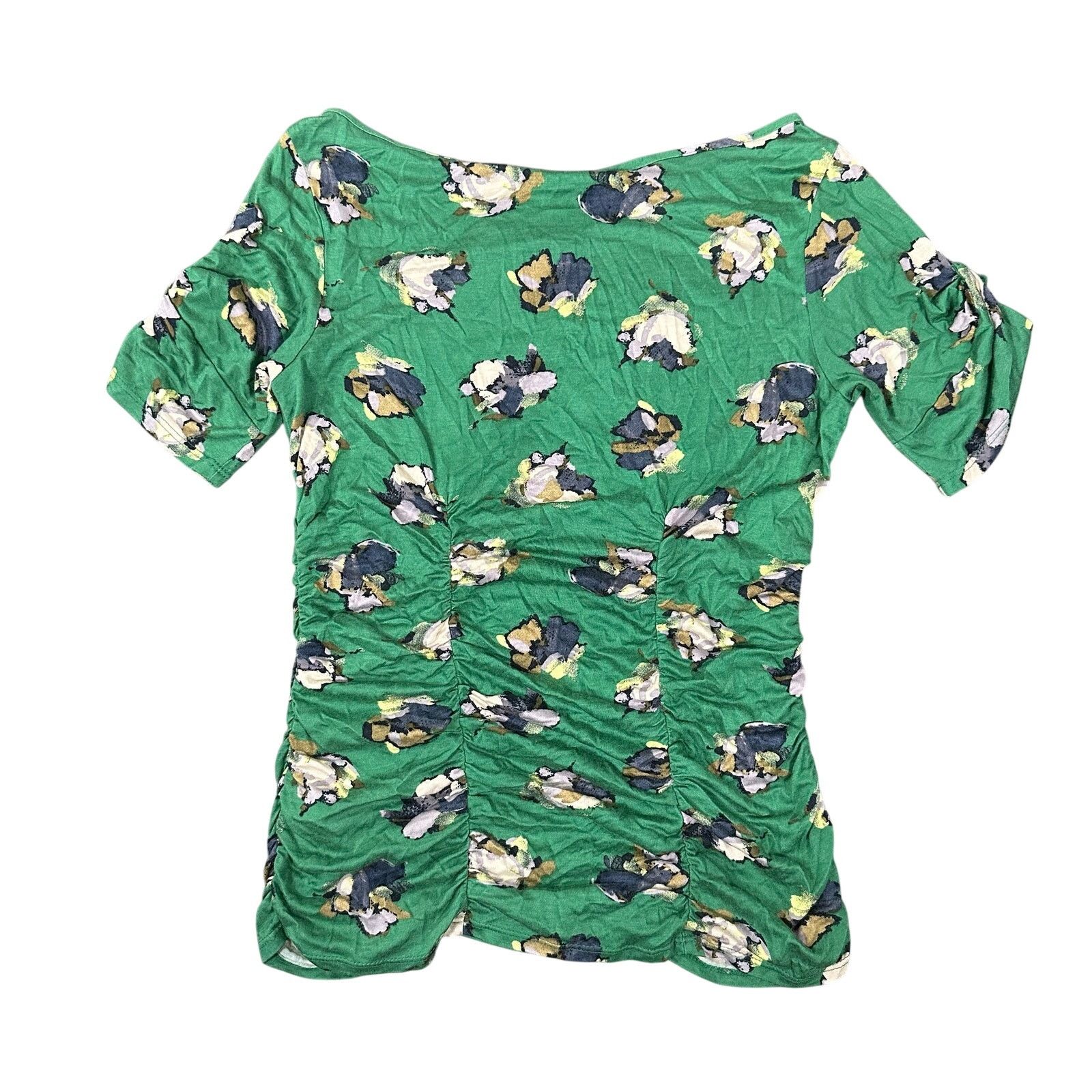 Anthropologie Anthropologie Ruched Floral Short Sleeve Blouse Top Green Size S / US 4 / IT 40 - 2 Thumbnail