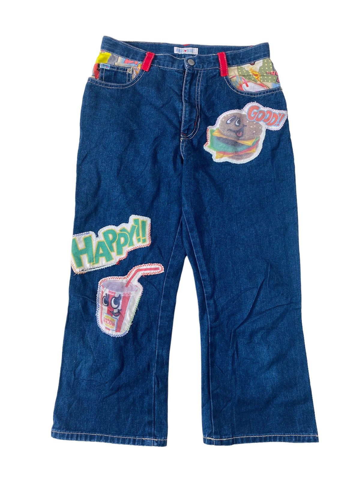 Angel Blue × Japanese Brand 2000s Angel Blue - Angels Burger Patchwork Denim Size 26" / US 2 / IT 38 - 1 Thumbnail