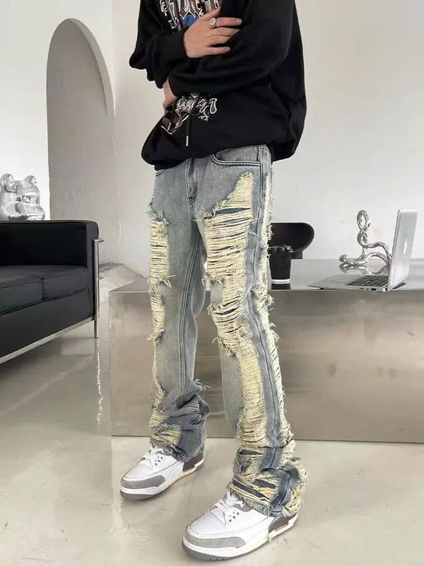 Japanese Brand Vintage street hip-hop washed micro flare ripped jeans Size US 34 / EU 50 - 1 Thumbnail
