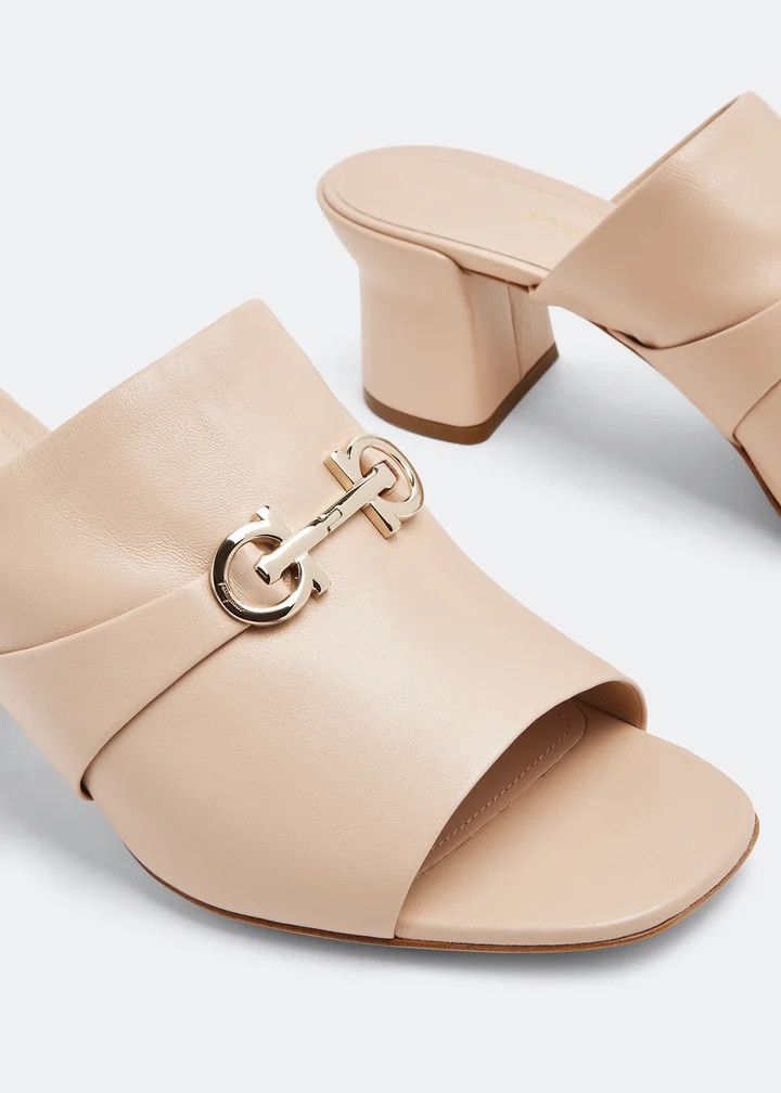 Salvatore Ferragamo o1y0426 Covered Heel Mules in Beige Size US 9.5 / IT 39.5 - 3 Thumbnail