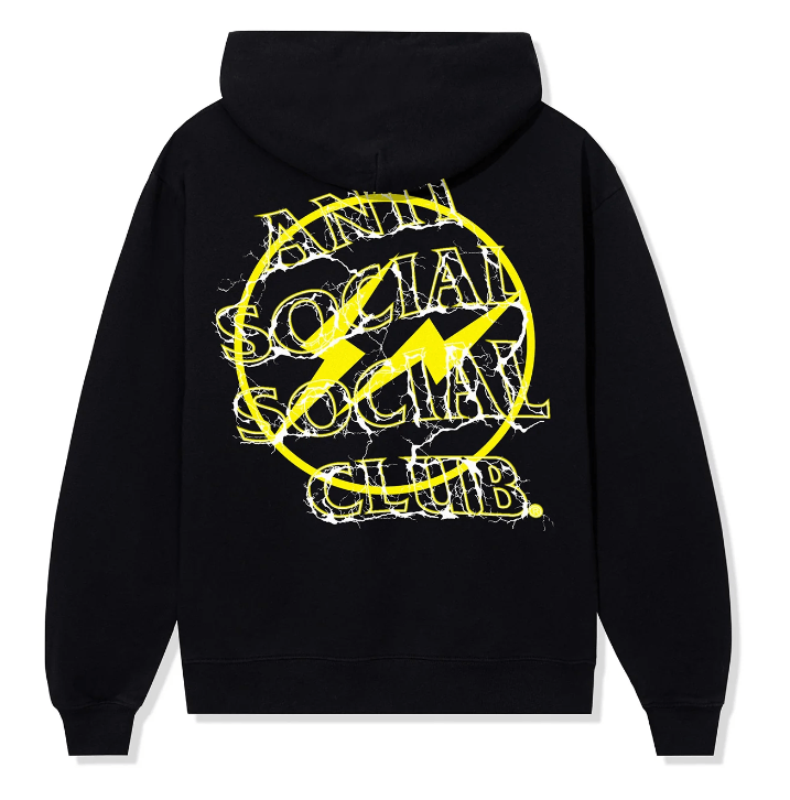 image of Anti Social Social Club x Fragment Design Assc X Fragment Bolt 2023 Hoodie Black Yellow Ds (Size Sm