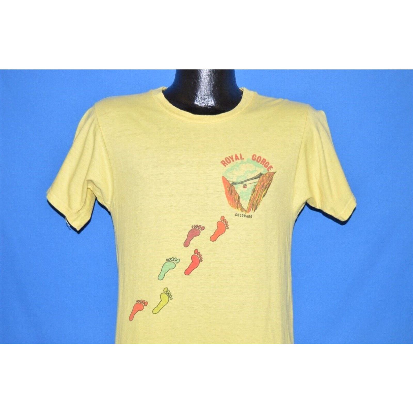image of Vintage 70's Colorado Royal Gorge Rainbow Walk Across The Bridge T-Shirt Small S in White, Men's