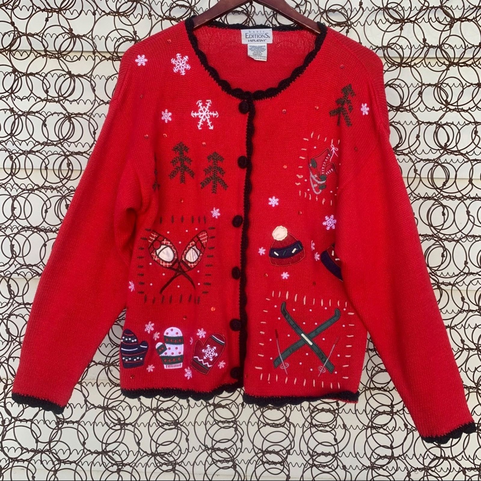 Vintage Vintage Basic Editions knit ugly Christmas cardigan SMALL Size S / US 4 / IT 40 - 1 Thumbnail
