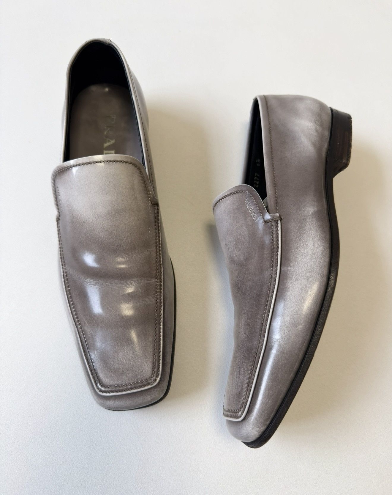 Prada Burnished Gray Leather Square Toe Loafers Size US 8.5 / EU 41-42 - 1 Thumbnail