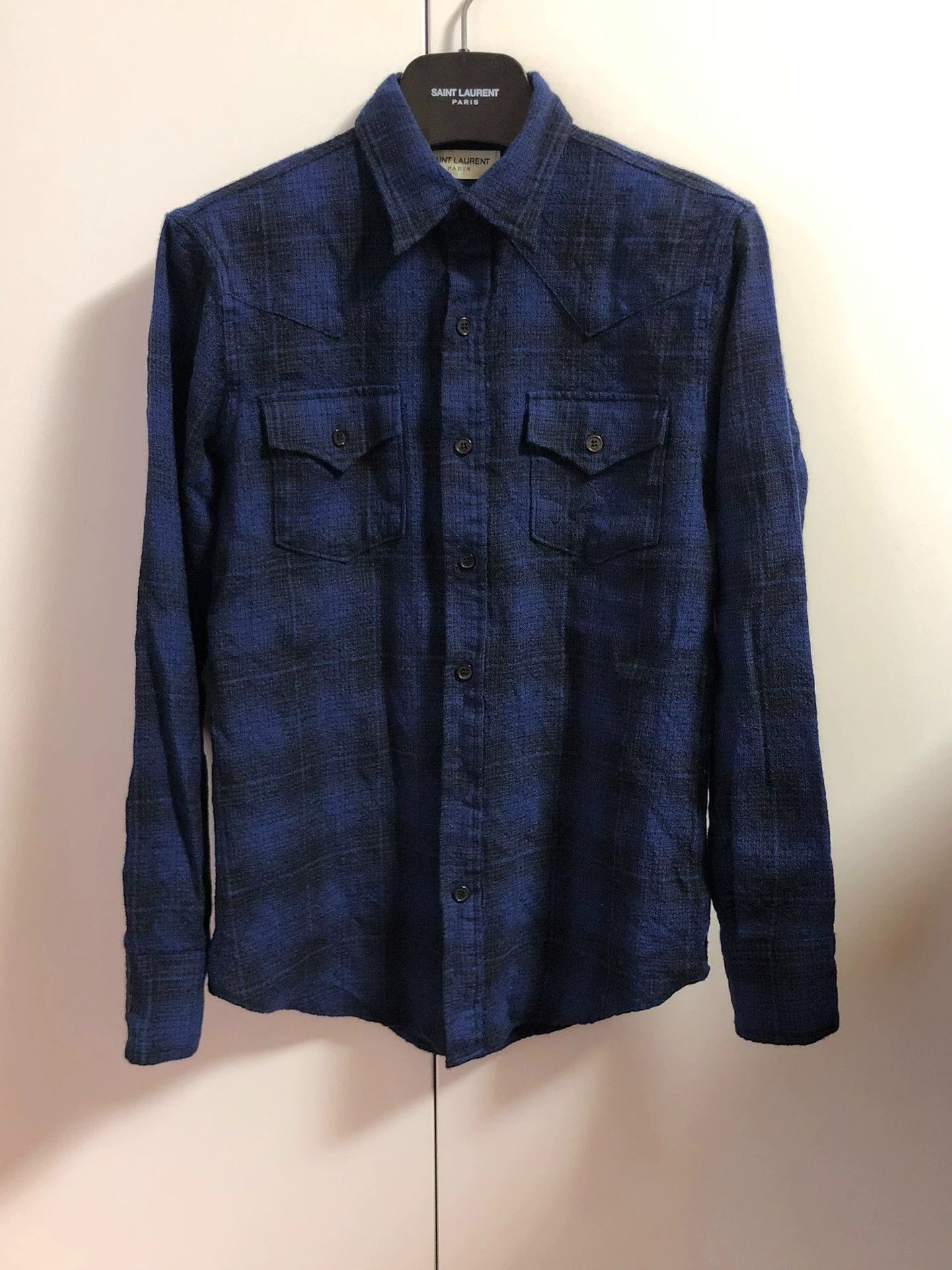 Saint Laurent Paris Saint Laurent Shirt SLP 16FW Blue and Black Plaid Shirt Size S / US 4 / IT 40 - 1 Thumbnail