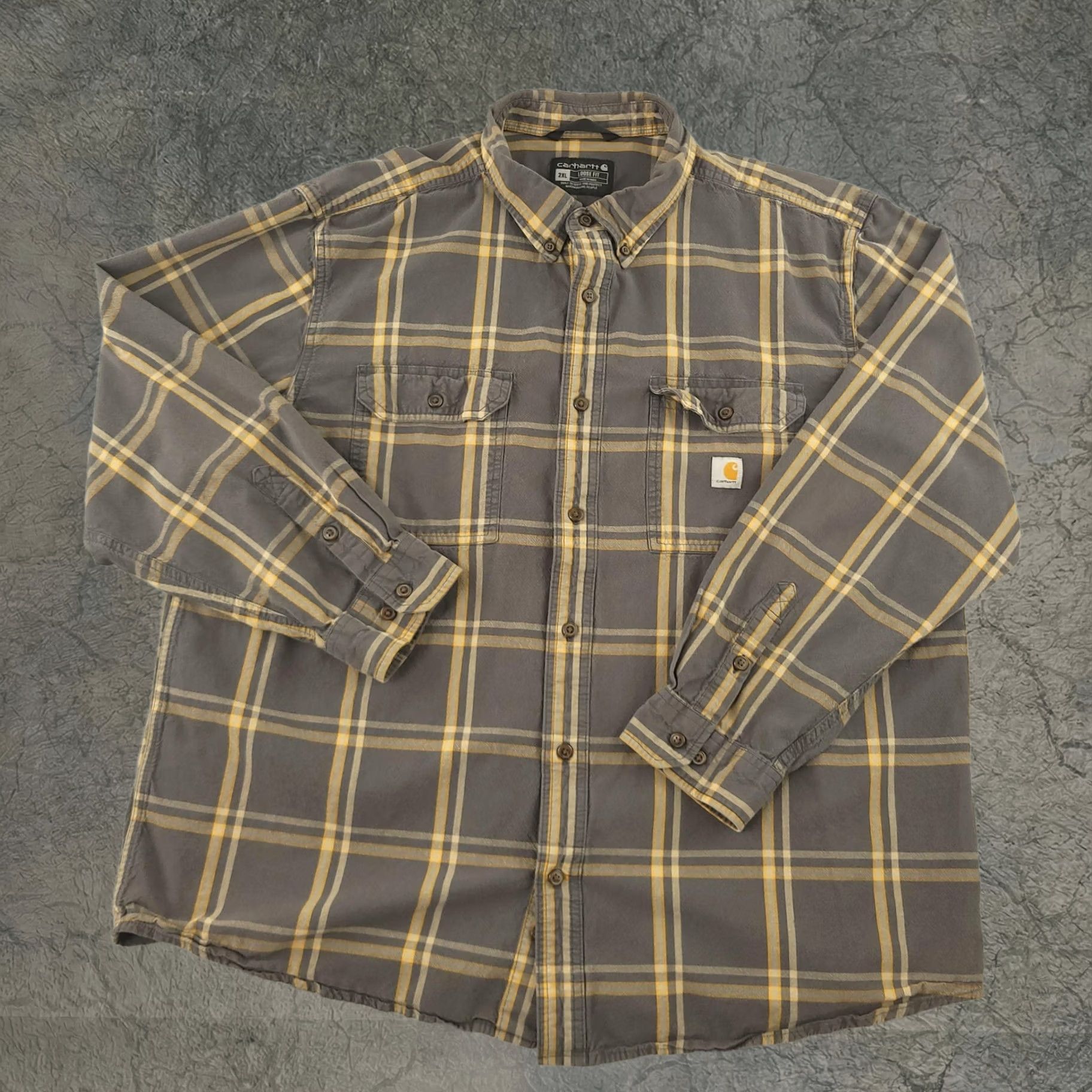 Carhartt Shirt Mens 2XL Gray Plaid Long Sleeve Button Up Relaxed Cotton Workwear, Men's (Size Xxl)