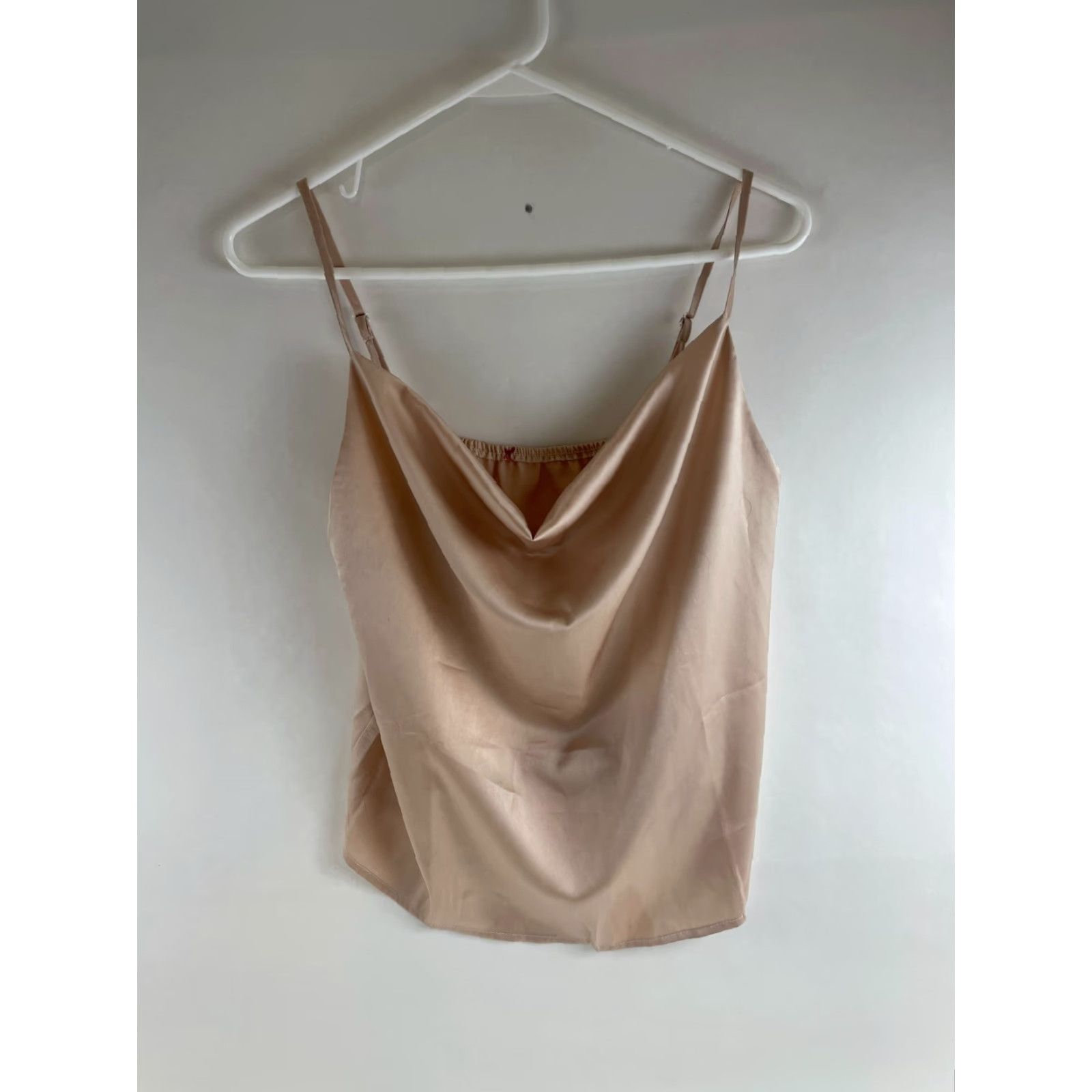 Shein SheIn Tank Top Women's L Tan Silky Sleeveless Adjustable Spaghetti Straps Shirt Adult Womens Regular Color Brown Pattern Solid Casual Modern 90s? Size L / US 10 / IT 46 - 2 Thumbnail