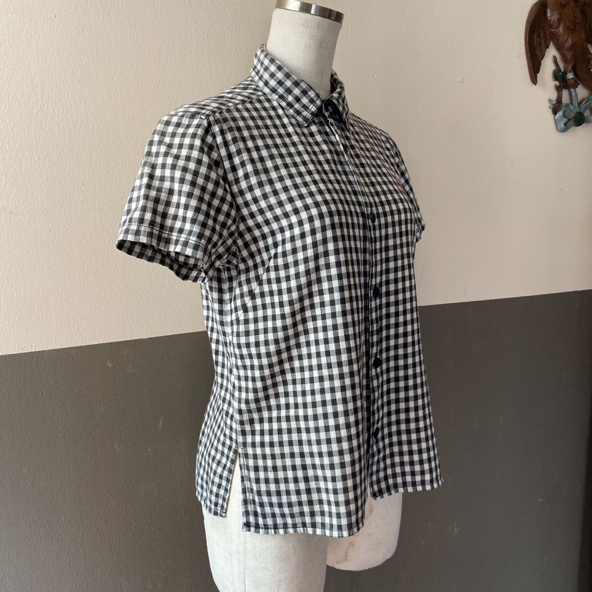 Japanese Brand ALGONQUINS Y2K Punk Black White Gingham Short Sleeve Shirt Size S / US 4 / IT 40 - 5 Thumbnail