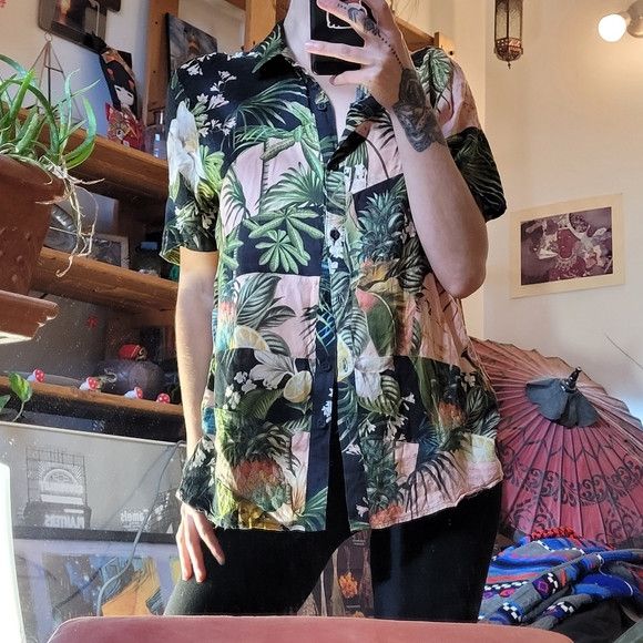 Farm Rio Farm Rio Floral Leaves Button Up Short Sleeve Shirt - Size S Size S / US 4 / IT 40 - 8 Thumbnail