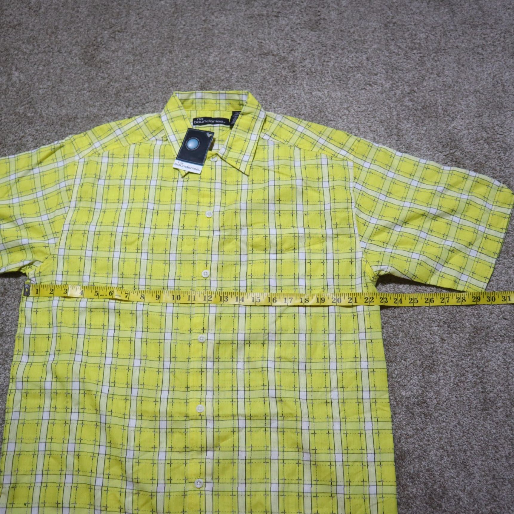 Vintage NEW No Boundaries Shirt Men M Yellow Plaid Short Sleeve Button-Up Size US M / EU 48-50 / 2 - 5 Thumbnail