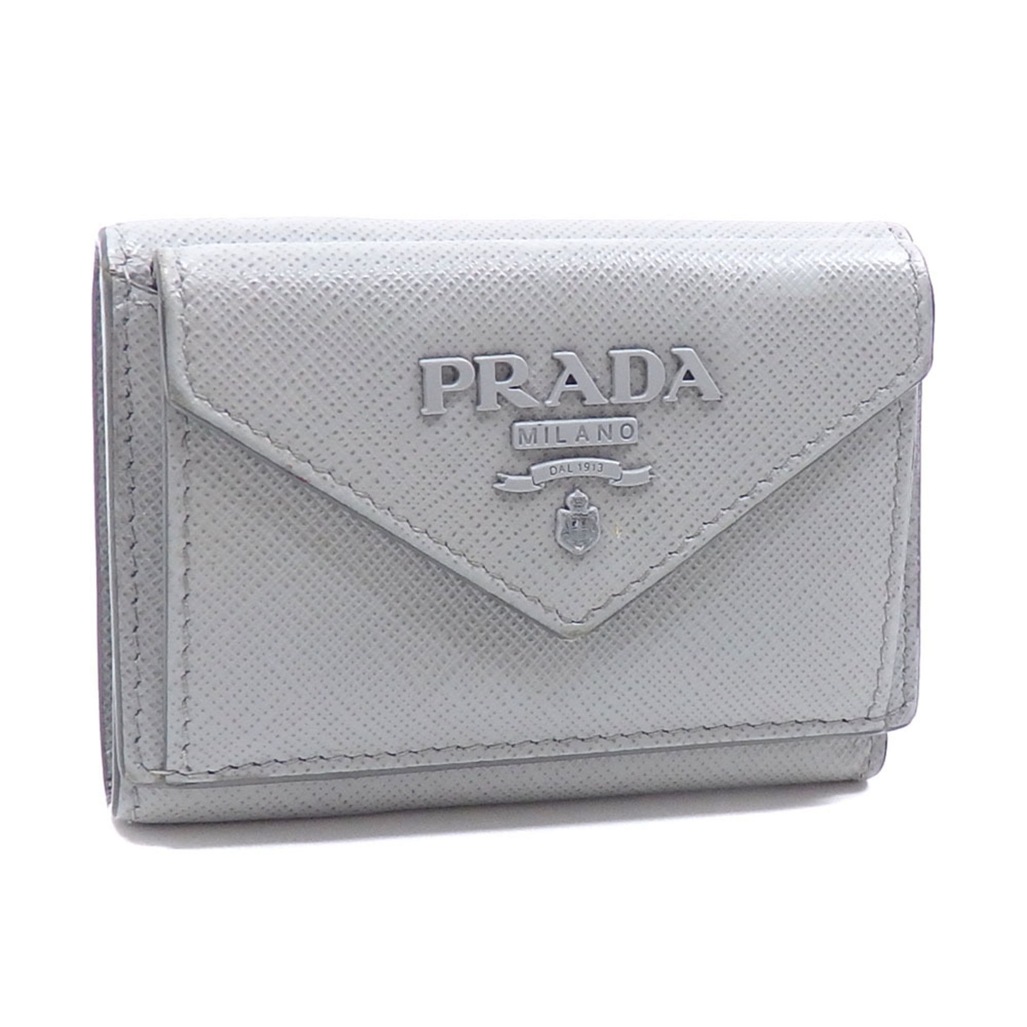 image of Prada Trifold Wallet Women's Gray Saffiano Leather Compact C2225009 in Grey