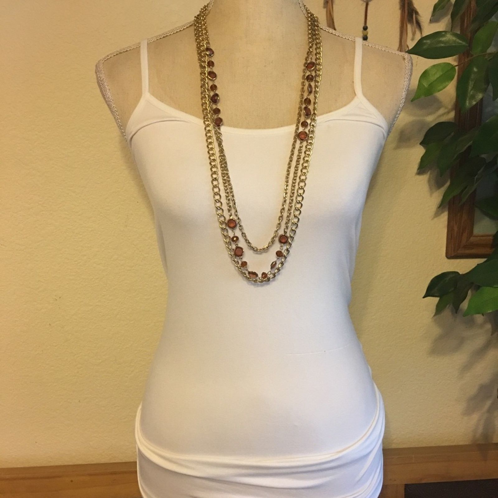 Jewelry Triple strand gold tone chain topaz necklace Size ONE SIZE - 3 Thumbnail