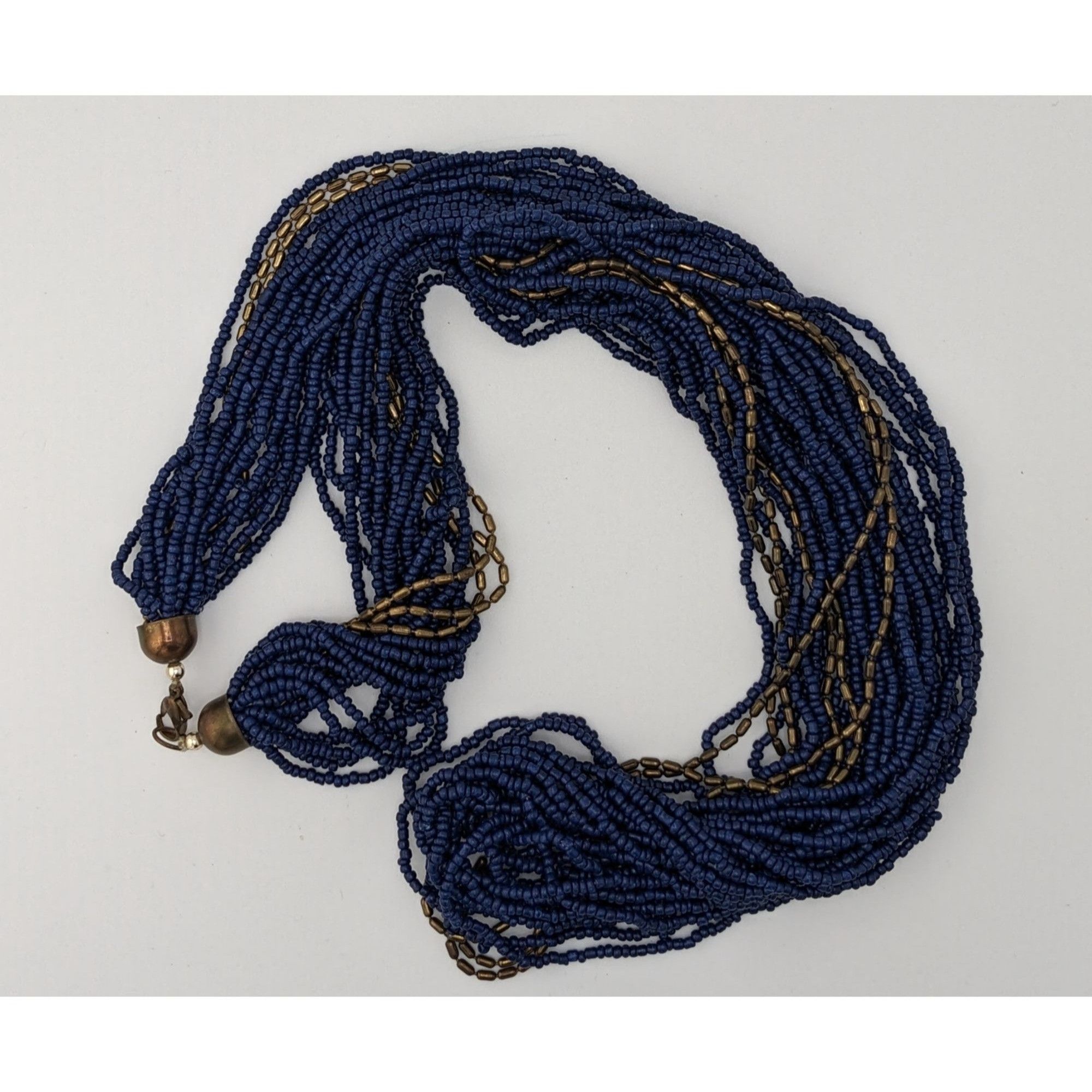 Other Vintage Multistrand Navy Glass And Bronze Beaded Necklace Size ONE SIZE - 5 Thumbnail